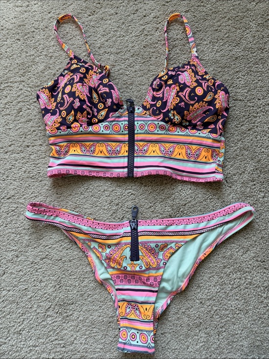 Victoria's Secret Other - Victoria's Secret Pink Purple Paisley Zip-Front Bikini Set